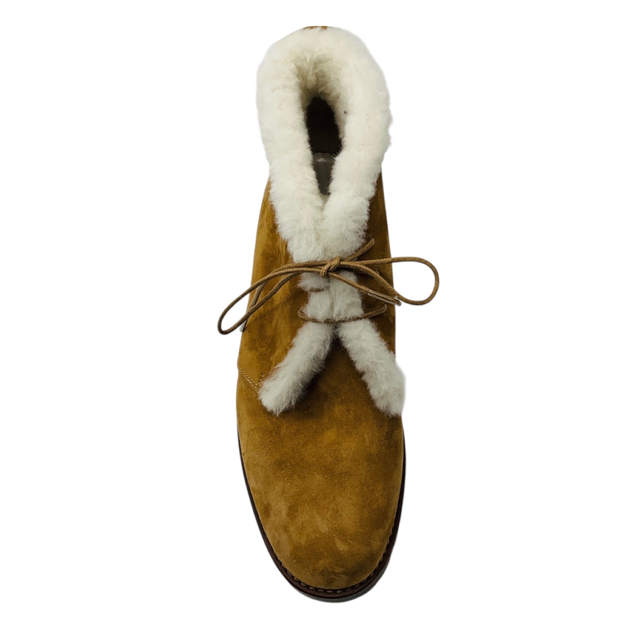 Manolo Blahnik Tan / Ivory Shearling Lined Suede Ankle Boots with Lug Soles