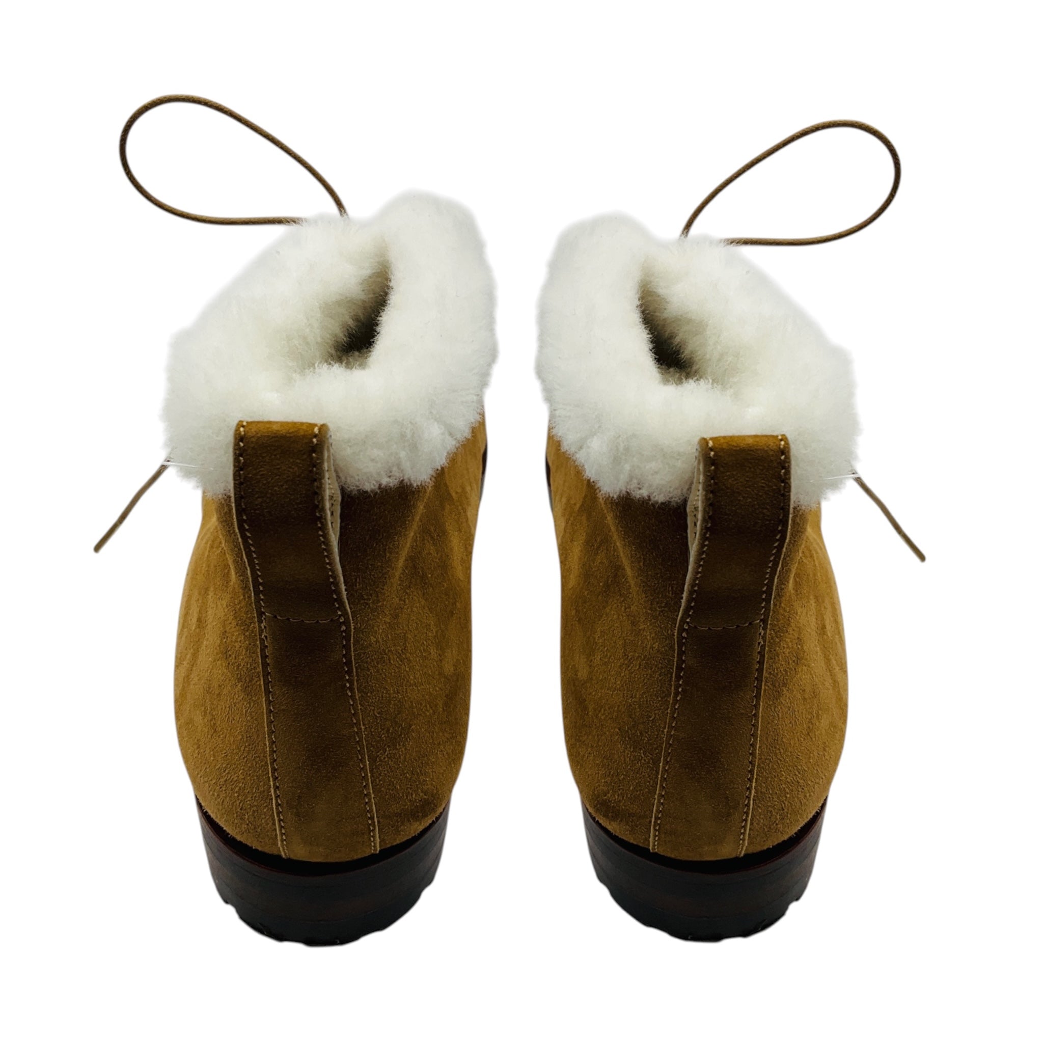 Manolo Blahnik Tan / Ivory Shearling Lined Suede Ankle Boots with Lug Soles