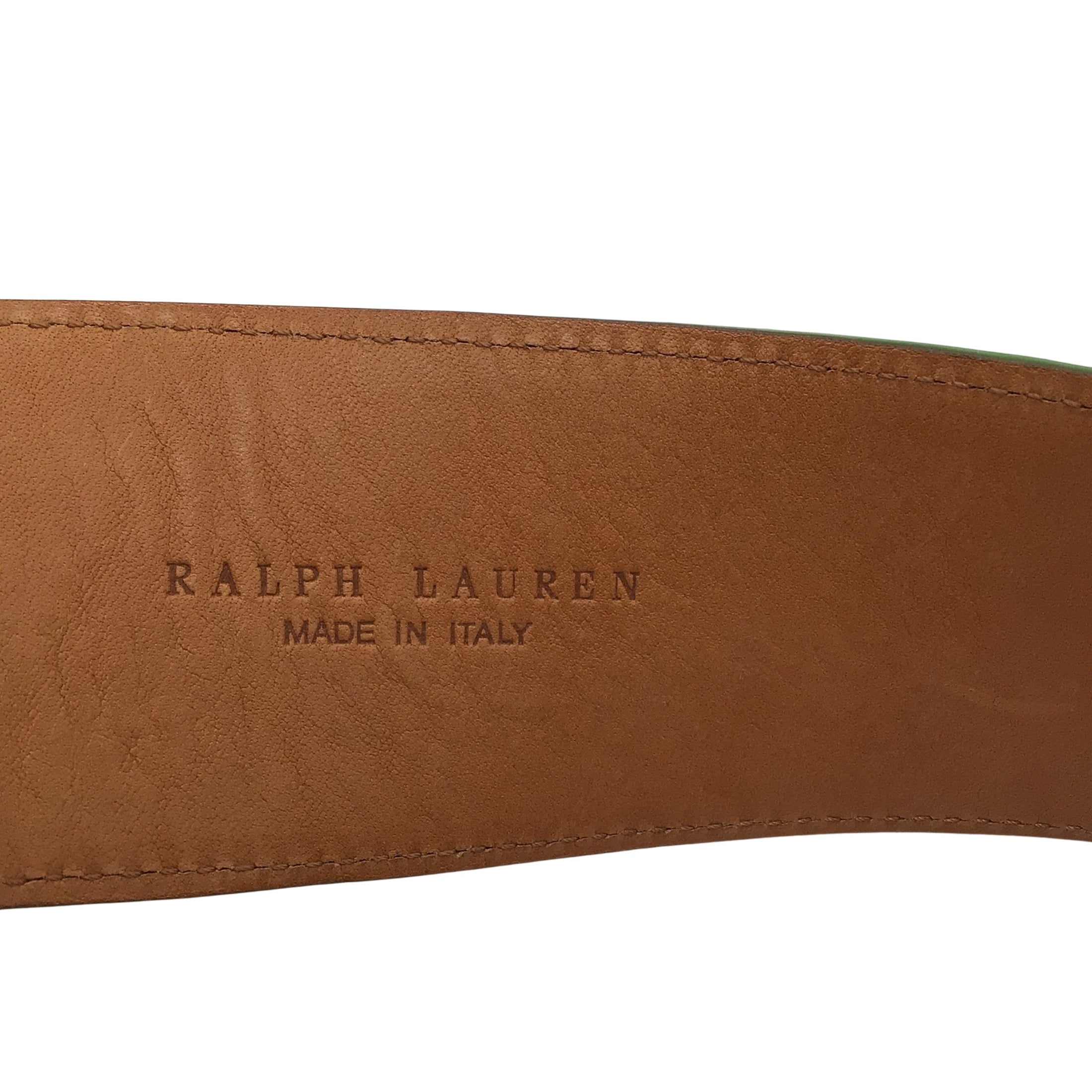 Ralph Lauren Green / Silver Lock Charm Wide Alligator Skin Leather Belt