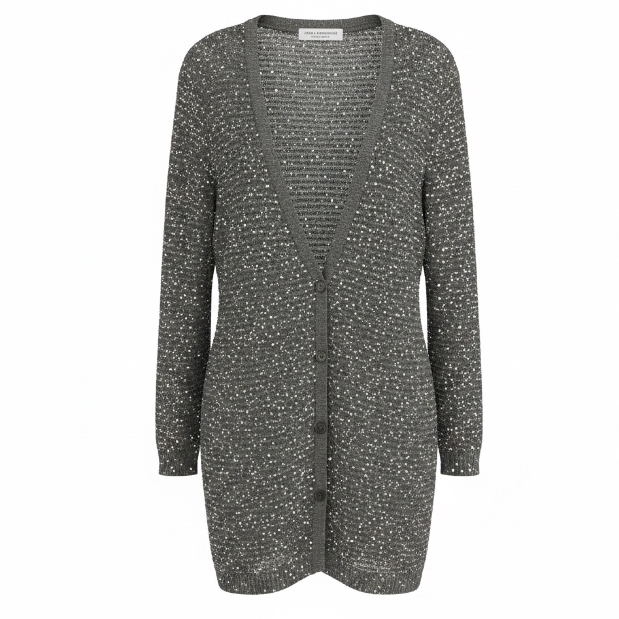 Amina Rubinacci Green / Silver Sequined Silk Knit Cardigan Sweater