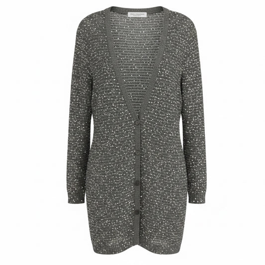 Amina Rubinacci Green / Silver Sequined Silk Knit Cardigan Sweater