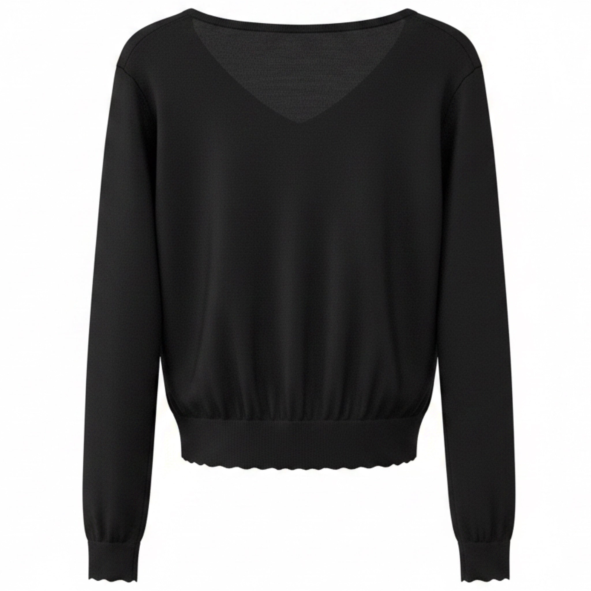 Akris Black Paillette Embellished Long Sleeved V-Neck Wool and Silk Knit Sweater