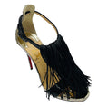 Load image into Gallery viewer, Christian Louboutin Black / Silver Cassanovella 120 Fringed Leather and Glitter Sandals
