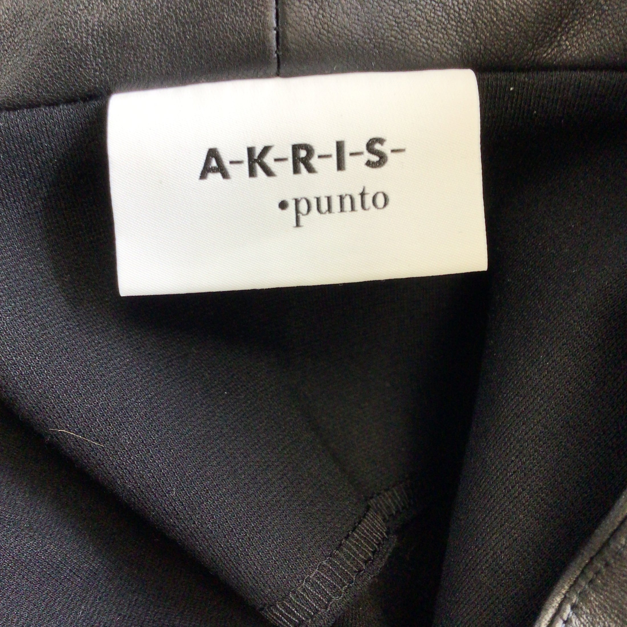 Akris Punto Black / Beige Lambskin Leather and Stretch Knit Full Zip Jacket