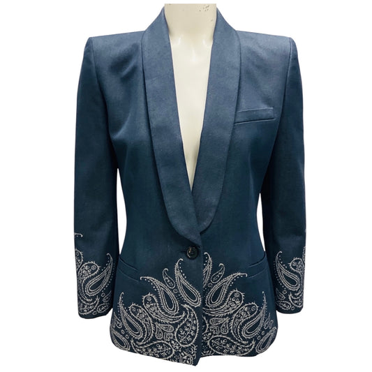 Barbara Bui Dark Blue Denim Paisley Jacquard Blazer