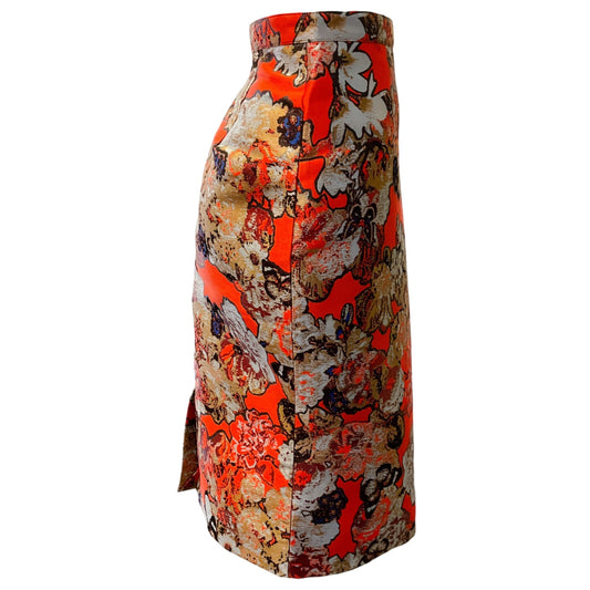 Givenchy Orange Multi Jacquard Pencil Skirt
