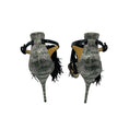 Load image into Gallery viewer, Christian Louboutin Black / Silver Cassanovella 120 Fringed Leather and Glitter Sandals
