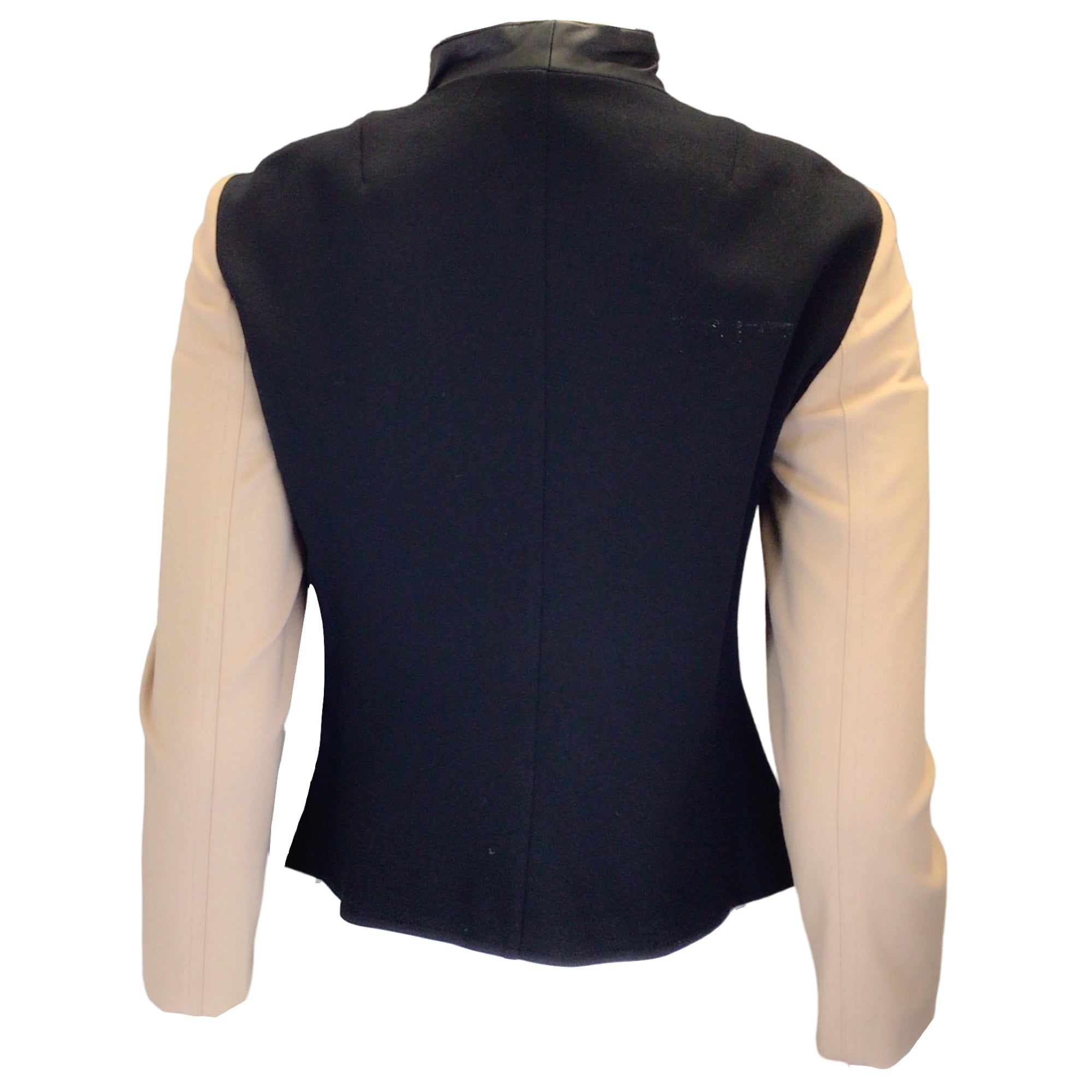 Akris Punto Black / Beige Lambskin Leather and Stretch Knit Full Zip Jacket