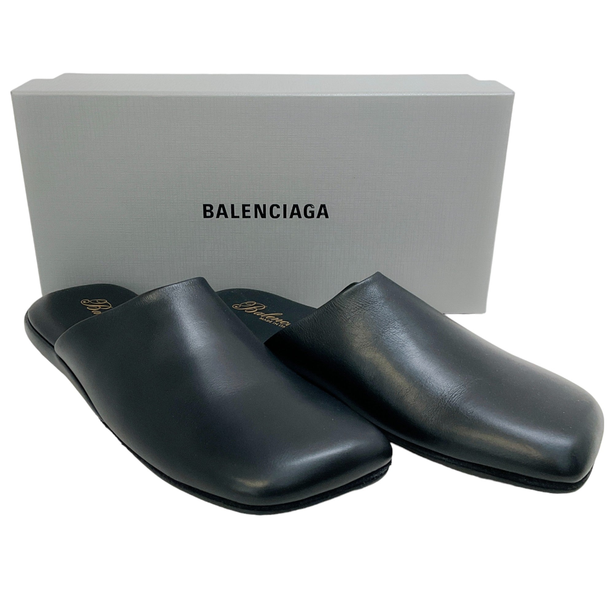 Balenciaga Black Leather Holy Slippers