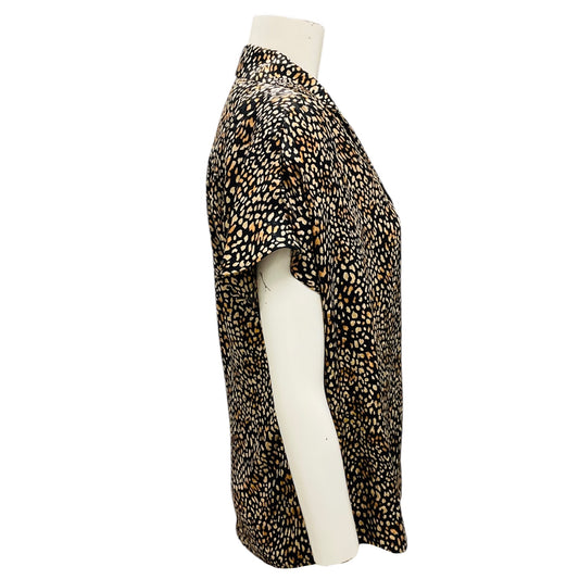 Celine Tan / Black Leopard Printed Silk Blouse