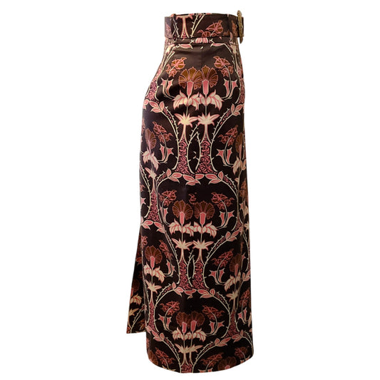 Cara Cara Brown / Pink Floral Blaze Midi Skirt with Belt