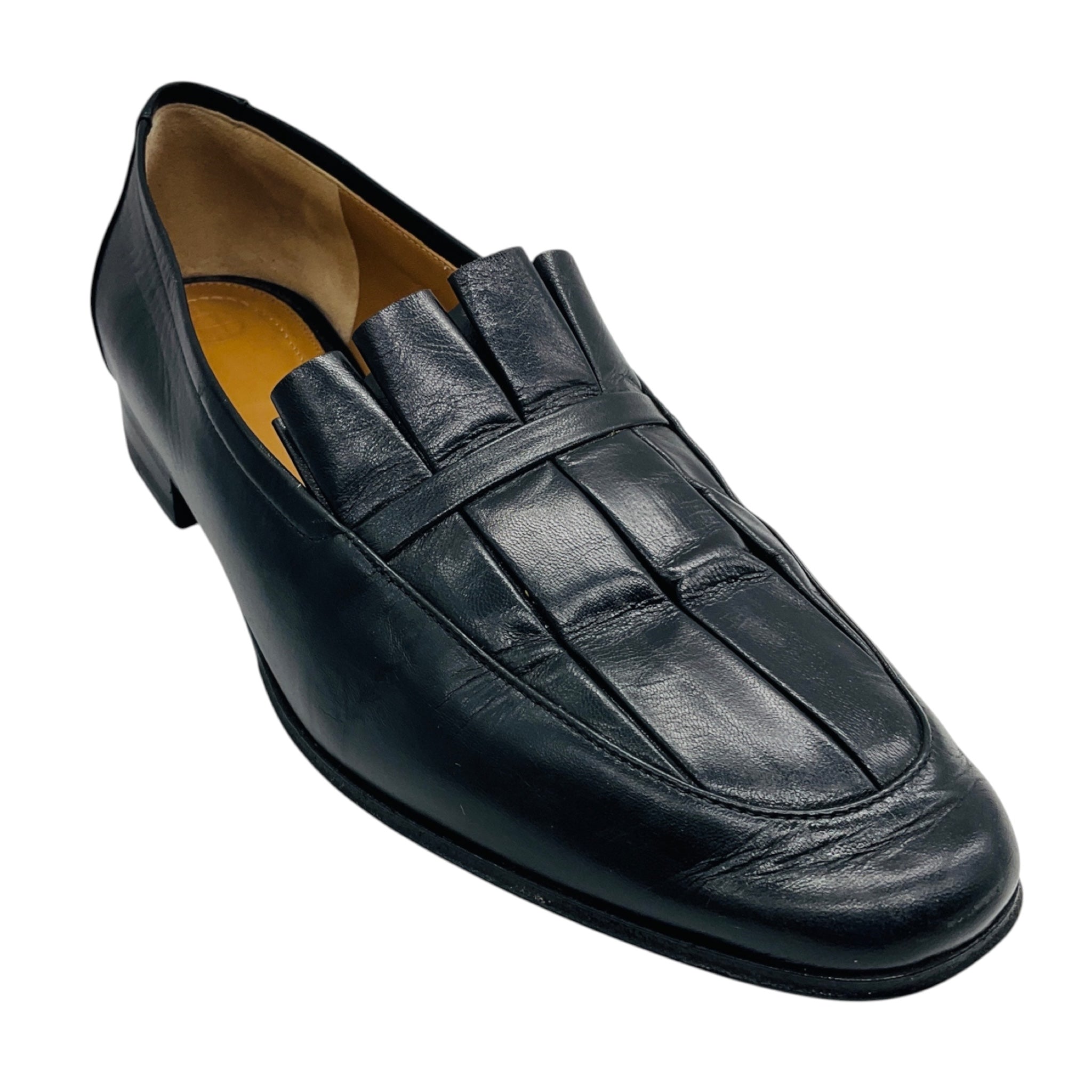 The Row Black Adam Pleated Leather Loafers / Flats
