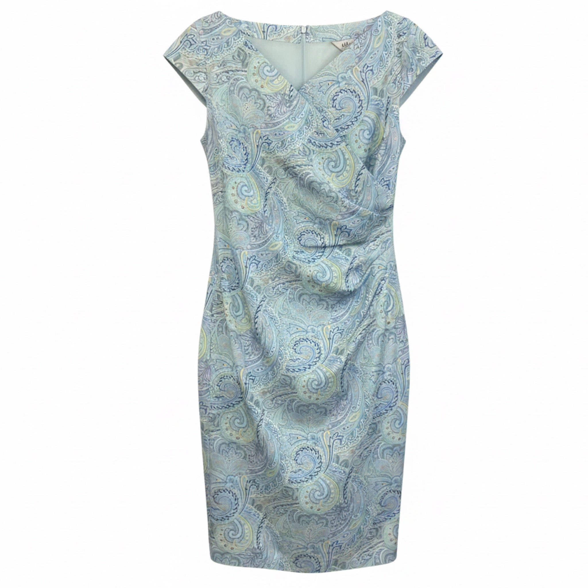 Max Mara Light Blue Paisley Printed Cap Sleeved Cotton Dress
