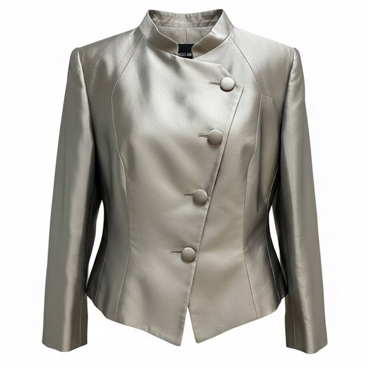 Giorgio Armani Silver Metallic Silk Blazer Jacket