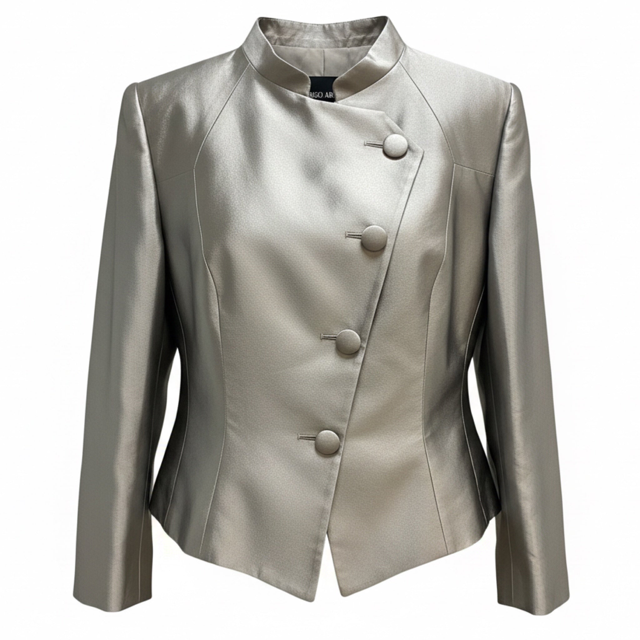 Giorgio Armani Silver Metallic Silk Blazer Jacket