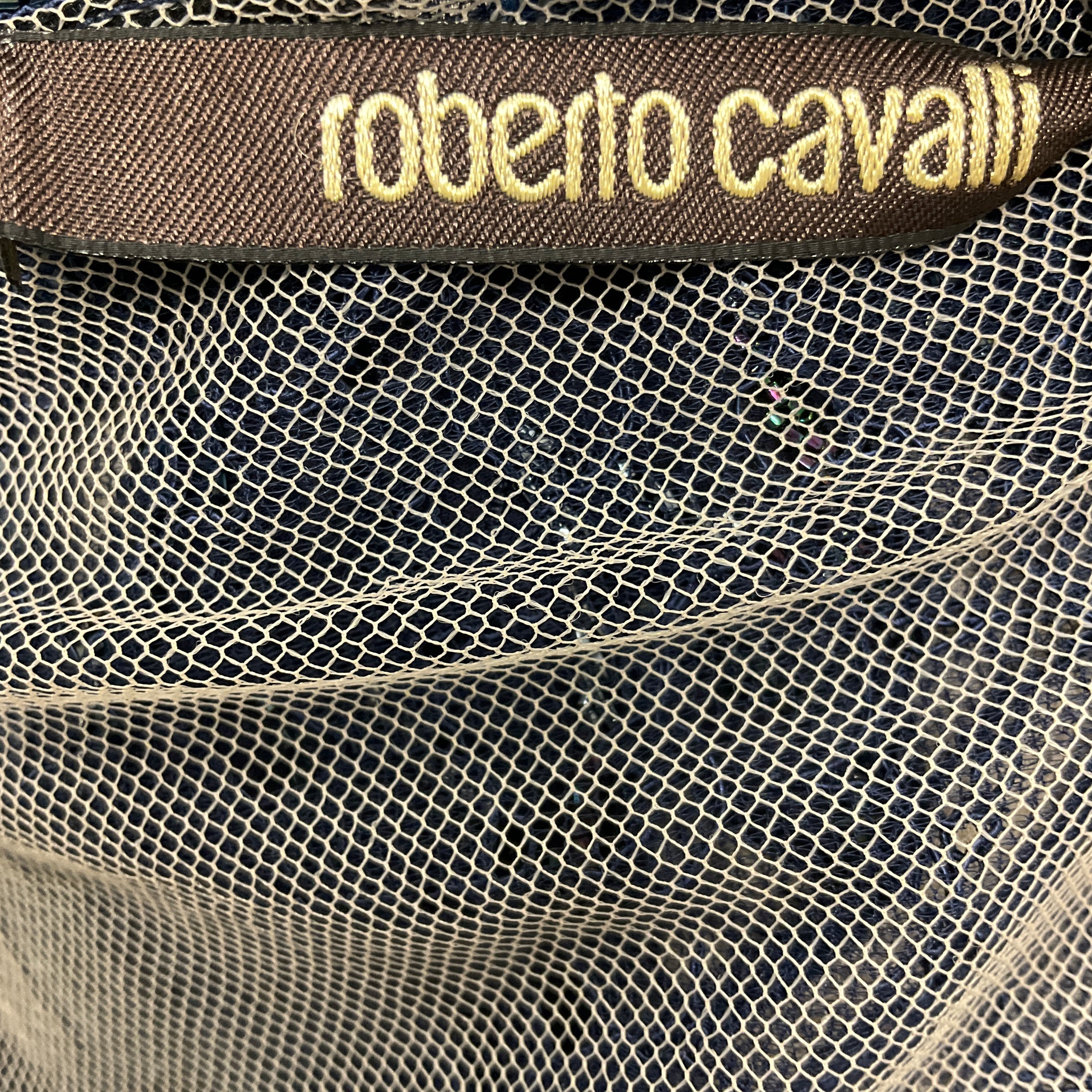 Roberto Cavalli Navy Bead and Sequin Embellished Lace Cocktail Dress