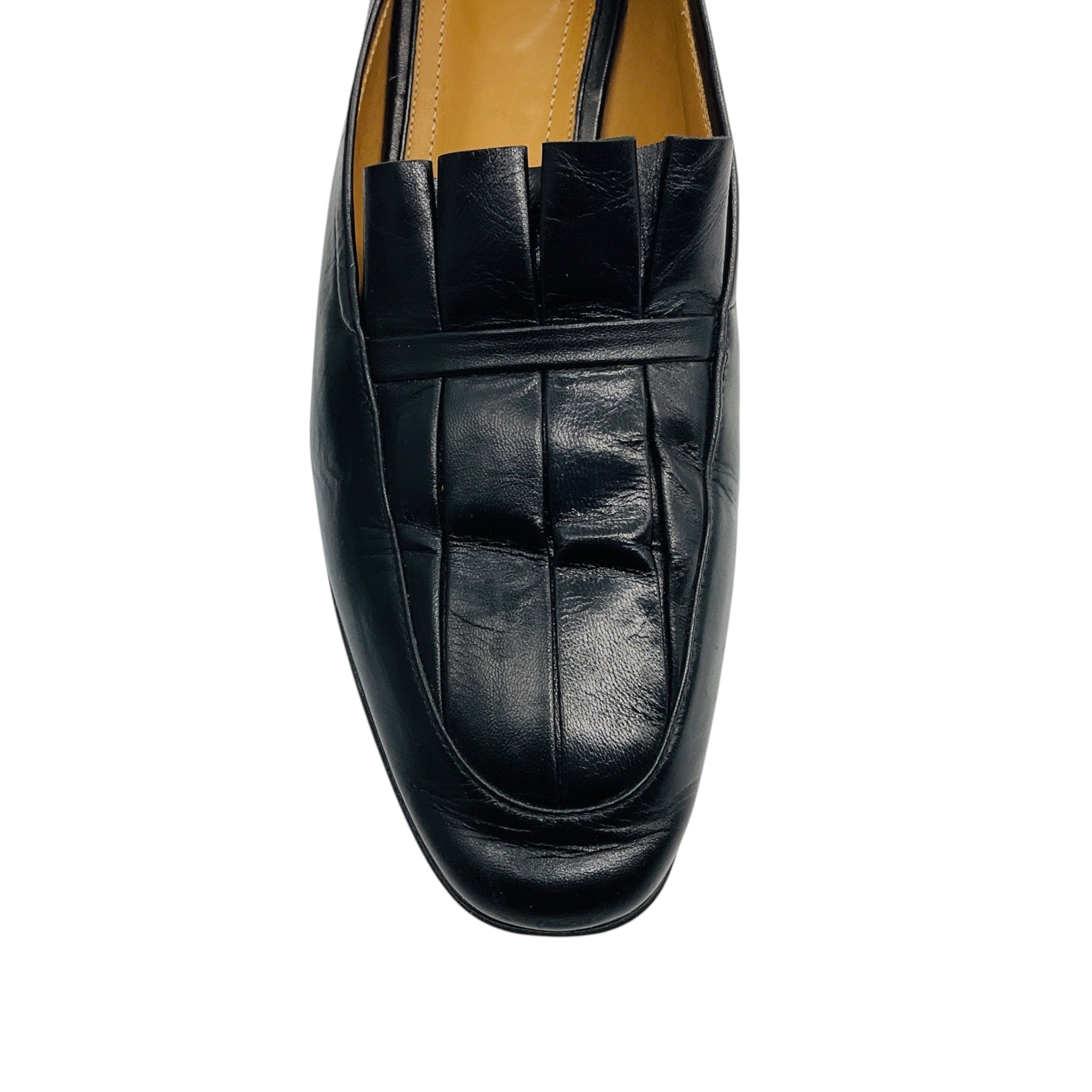 The Row Black Adam Pleated Leather Loafers / Flats