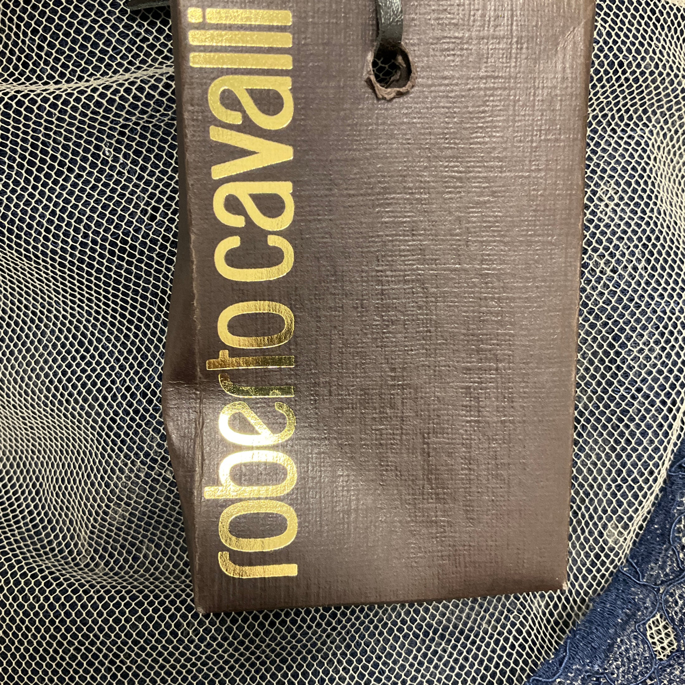 Roberto Cavalli Navy Bead and Sequin Embellished Lace Cocktail Dress