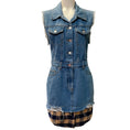 Load image into Gallery viewer, Moschino Jeans Blue Denim Sleeveless Dress with Flannel Check Hem

