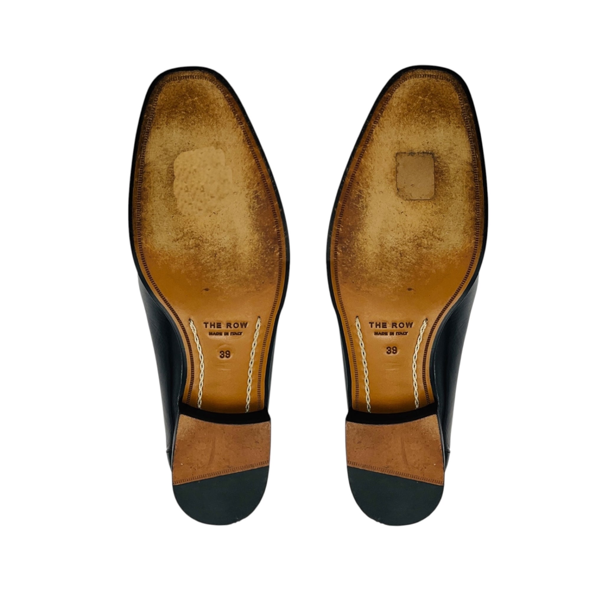 The Row Black Adam Pleated Leather Loafers / Flats