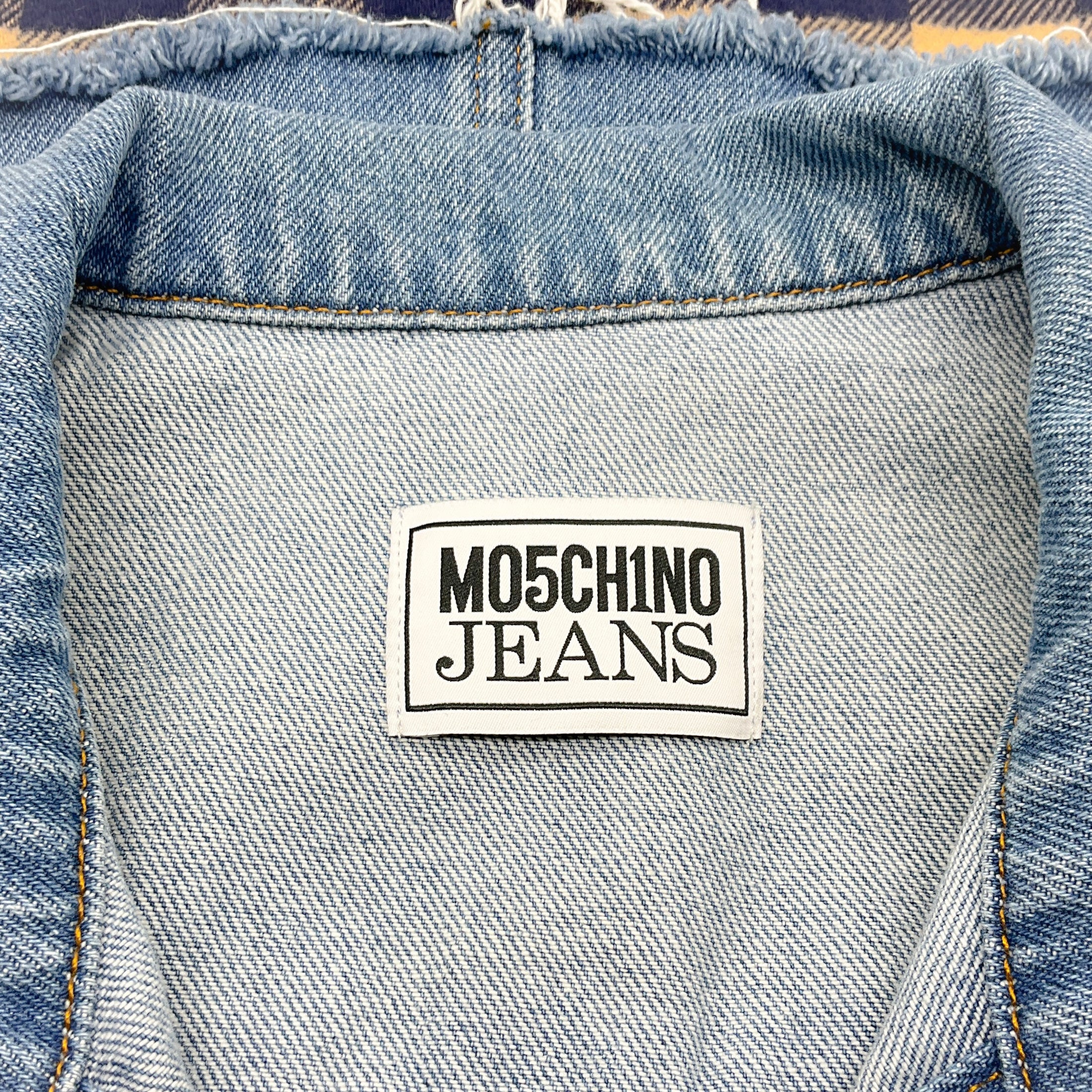 Moschino Jeans Blue Denim Sleeveless Dress with Flannel Check Hem