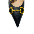 Load image into Gallery viewer, Gucci Black / Gold / Silver Horsebit and Chain Detail Pointed Toe Leather Flats
