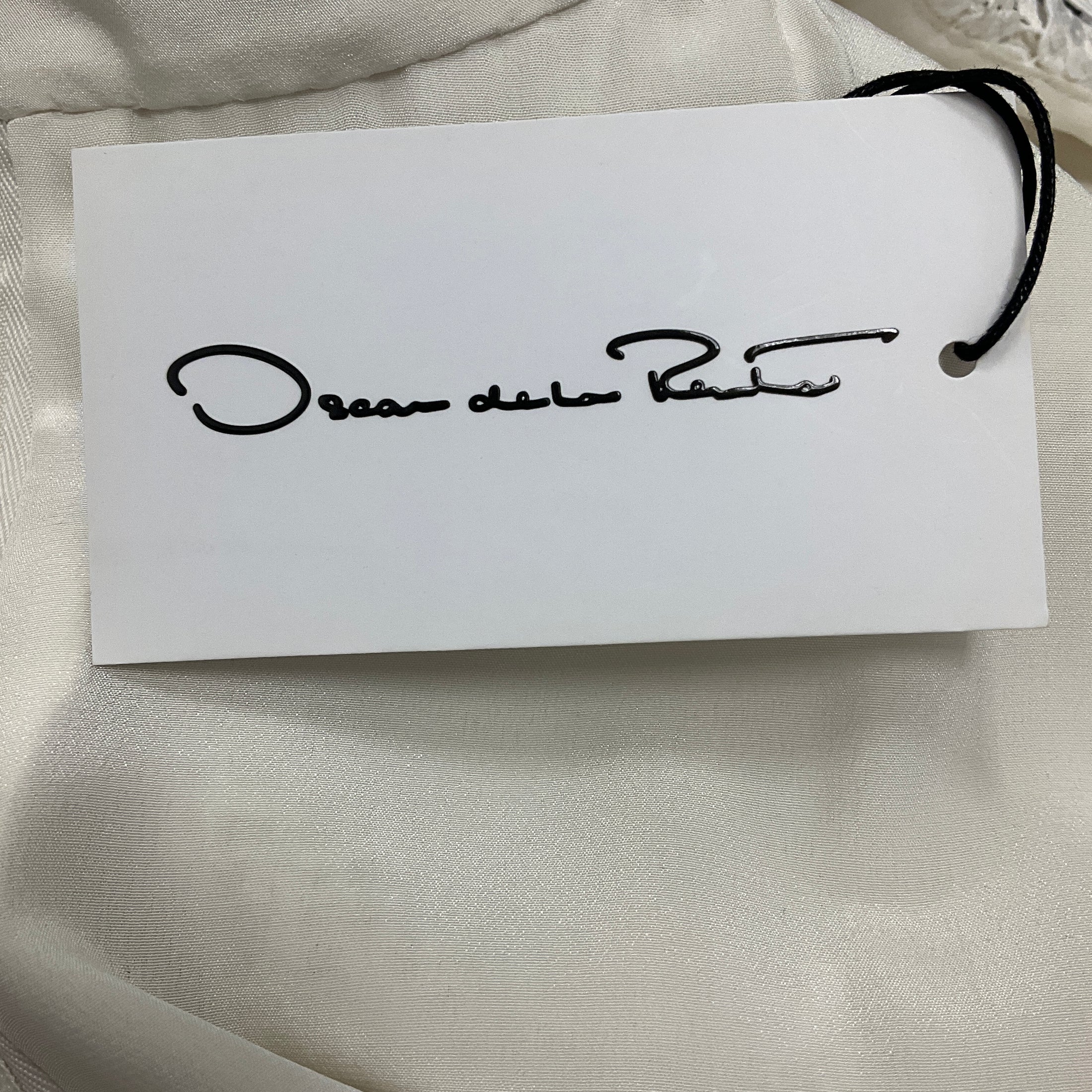Oscar de la Renta White Gardenia Embroidered Tweed Dress