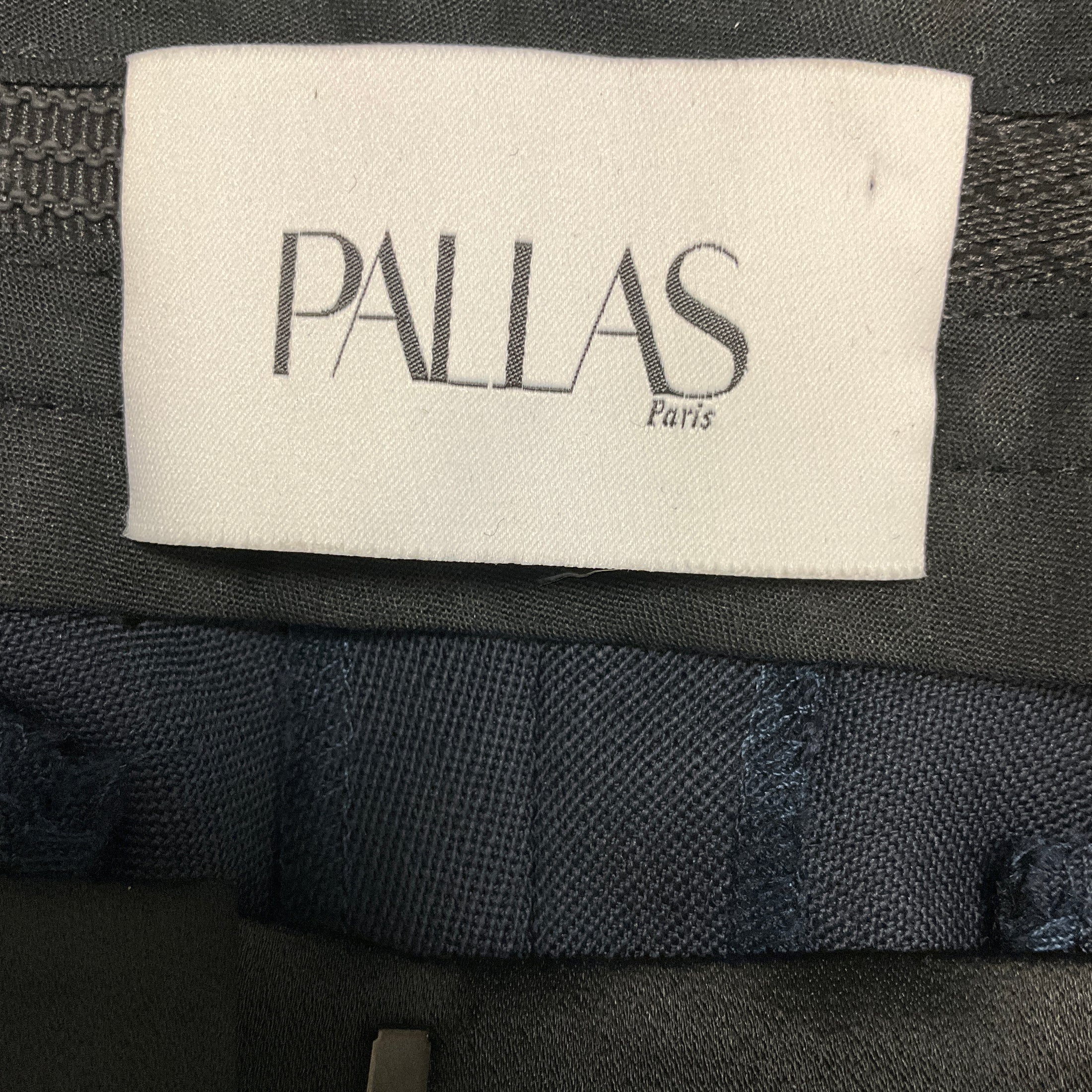 Pallas Navy Blue / Black Satin Trimmed Wool Crepe Jacket and Pants Suit Set