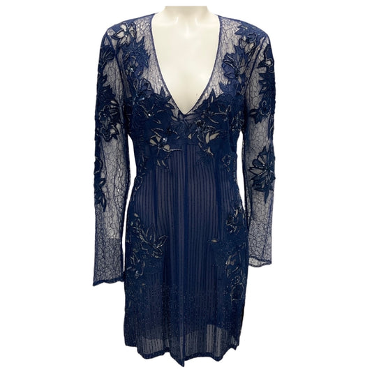 Roberto Cavalli Navy Bead and Sequin Embellished Lace Cocktail Dress