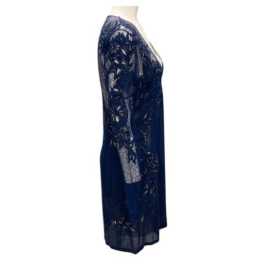 Roberto Cavalli Navy Bead and Sequin Embellished Lace Cocktail Dress