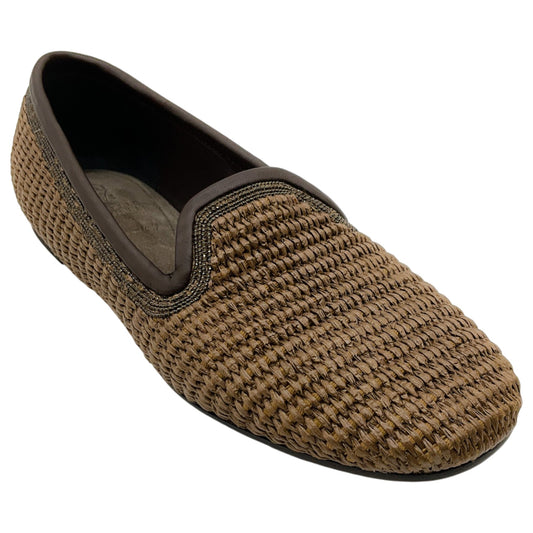 Brunello Cucinelli Brown Woven Raffia Flats with Monili
