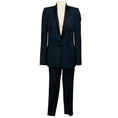 Load image into Gallery viewer, Pallas Navy Blue / Black Satin Trimmed Wool Crepe Jacket and Pants Suit Set
