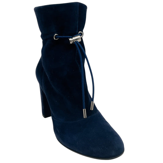 Gianvito Rossi Navy Blue Suede Maeve Ankle Boots
