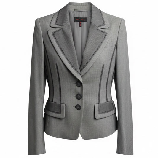 Escada Grey Three Button Wool Blazer Jacket