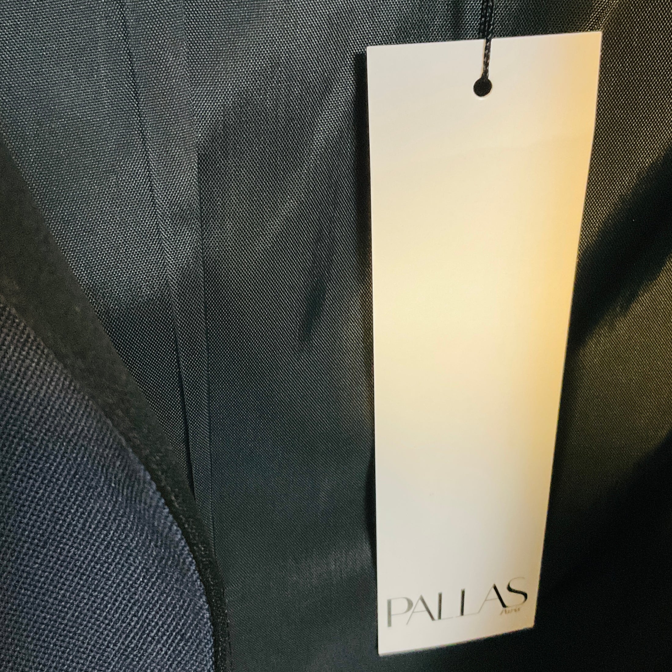 Pallas Navy Blue / Black Satin Trimmed Wool Crepe Jacket and Pants Suit Set
