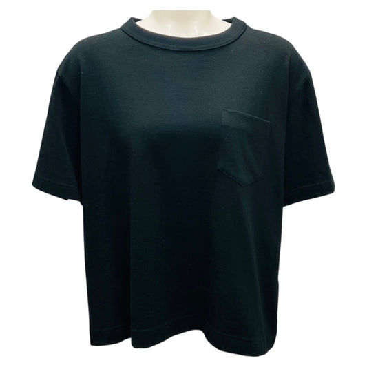 Sacai Black Short Sleeved Cotton Jersey and Satin Top