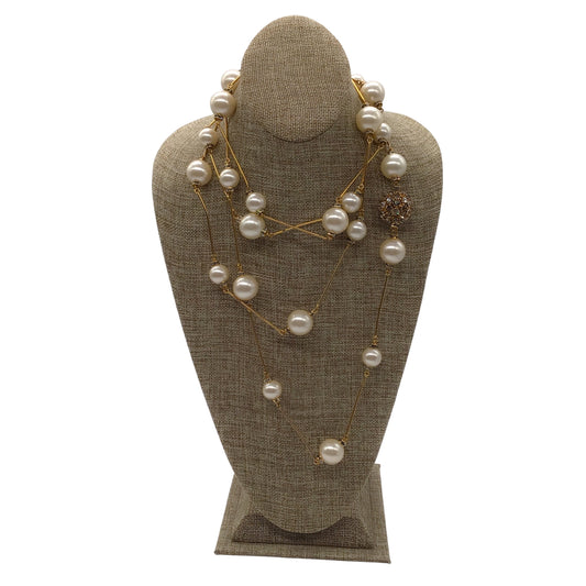 Chanel 2001 Faux Pearl and Strass Bead Station Necklace
