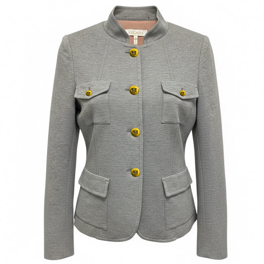 Escada Open Grey Bellis Stretch Jersey Jacket with Gold Logo Buttons