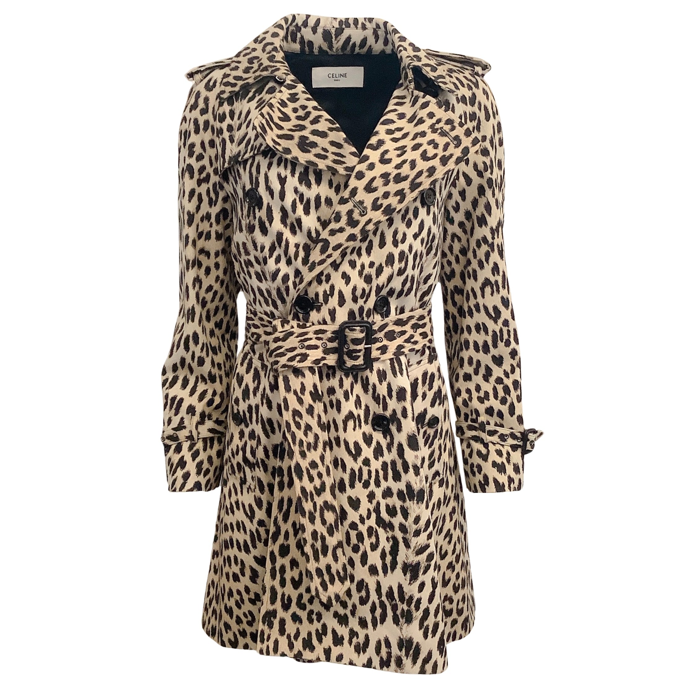 Celine Cotton Leopard Print Short Trench Coat