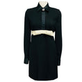 Load image into Gallery viewer, Giambattista Valli Black / Ivory Satin Bow Waist Long Sleeved Crepe Dress with Crystal Embellished Button

