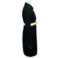 Load image into Gallery viewer, Giambattista Valli Black / Ivory Satin Bow Waist Long Sleeved Crepe Dress with Crystal Embellished Button
