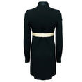 Load image into Gallery viewer, Giambattista Valli Black / Ivory Satin Bow Waist Long Sleeved Crepe Dress with Crystal Embellished Button

