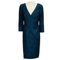 Load image into Gallery viewer, Carolina Herrera Navy Blue Long Sleeved Floral Jacquard Midi Dress
