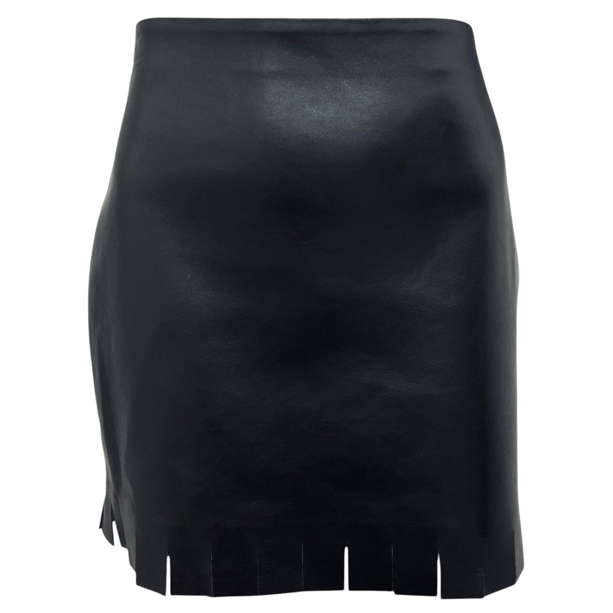 Nanushka Black Saige Fringed Regenerated Leather Mini Skirt