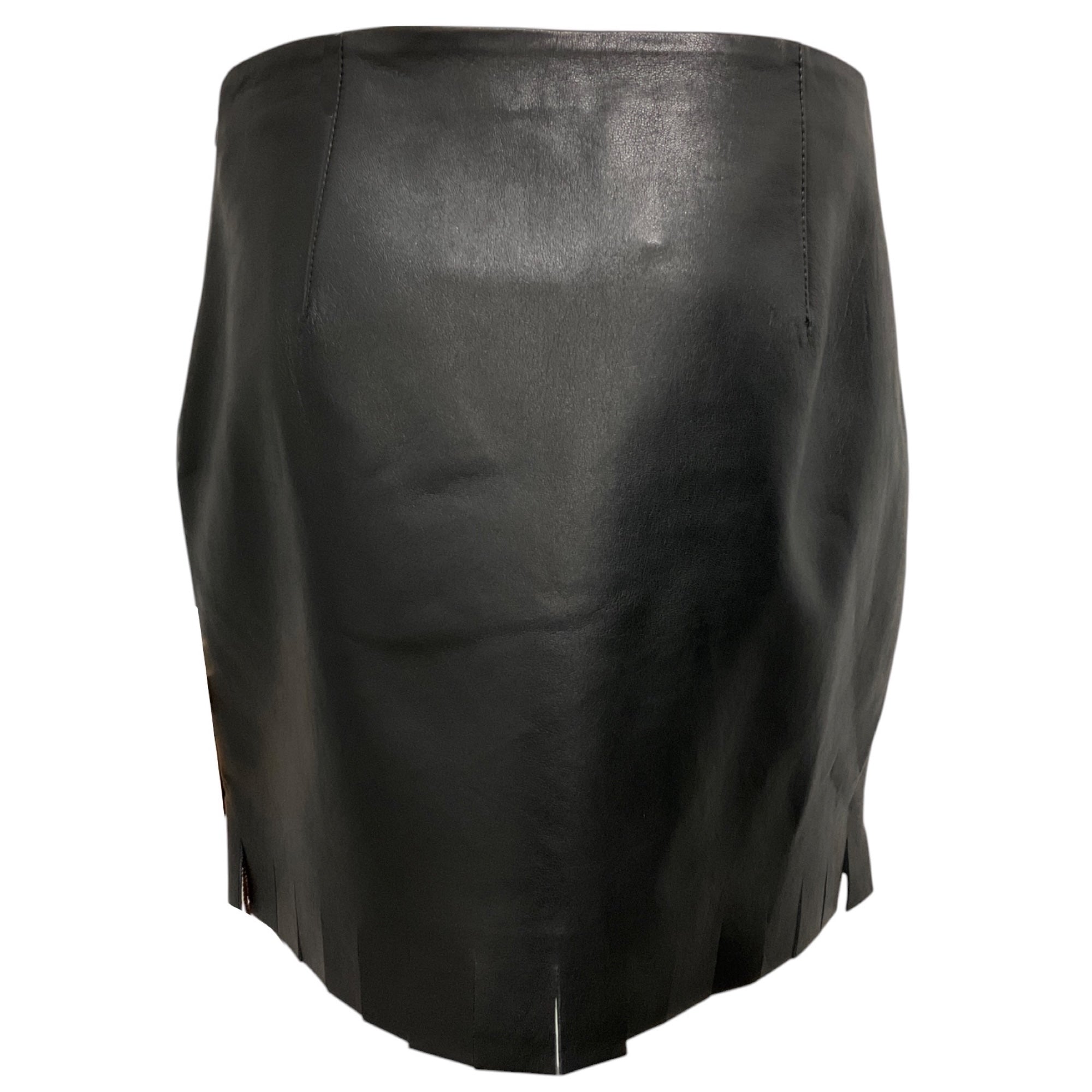 Nanushka Black Saige Fringed Regenerated Leather Mini Skirt