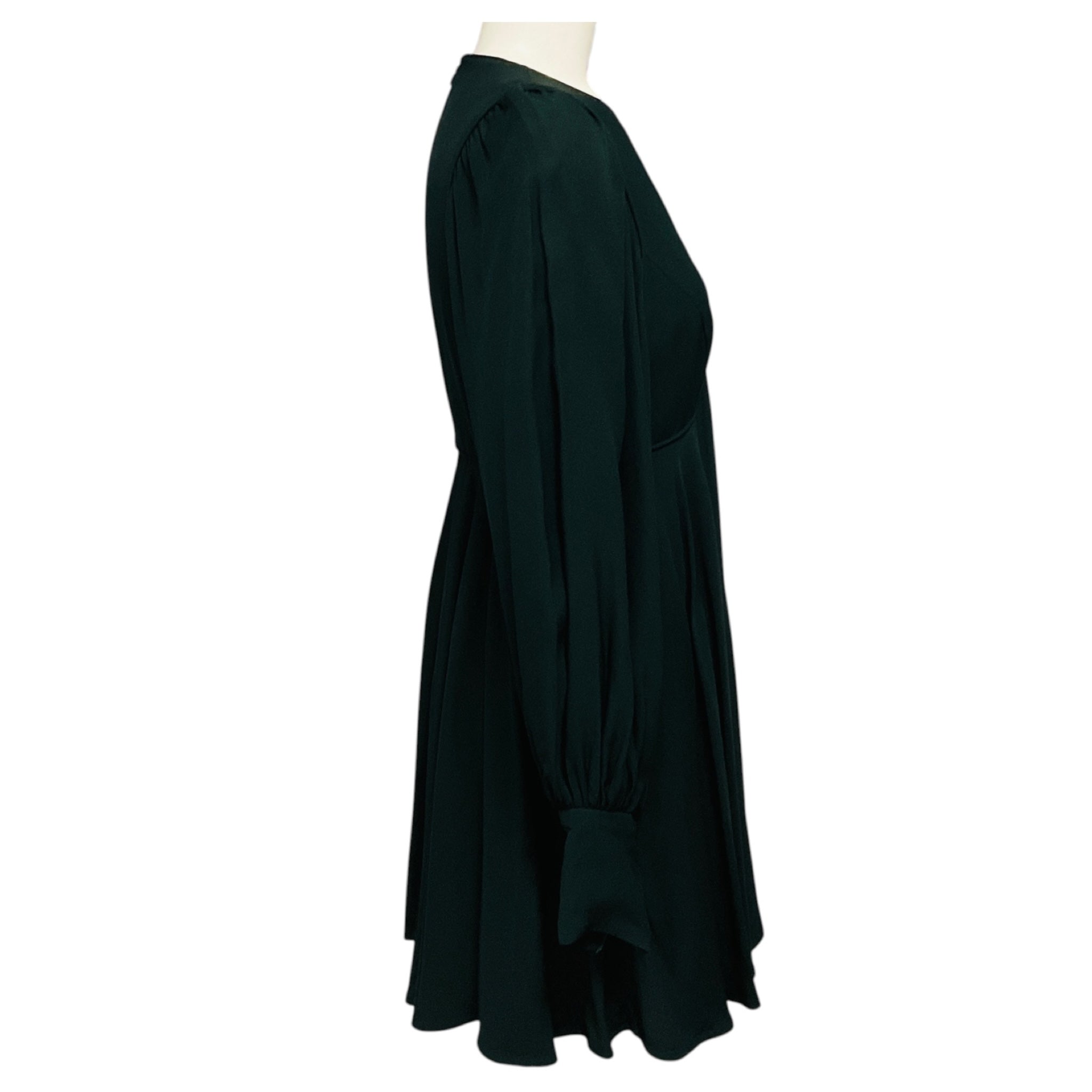 Zimmermann Dark Green Crepe Cutout Keyhole Long Sleeve Mini Dress