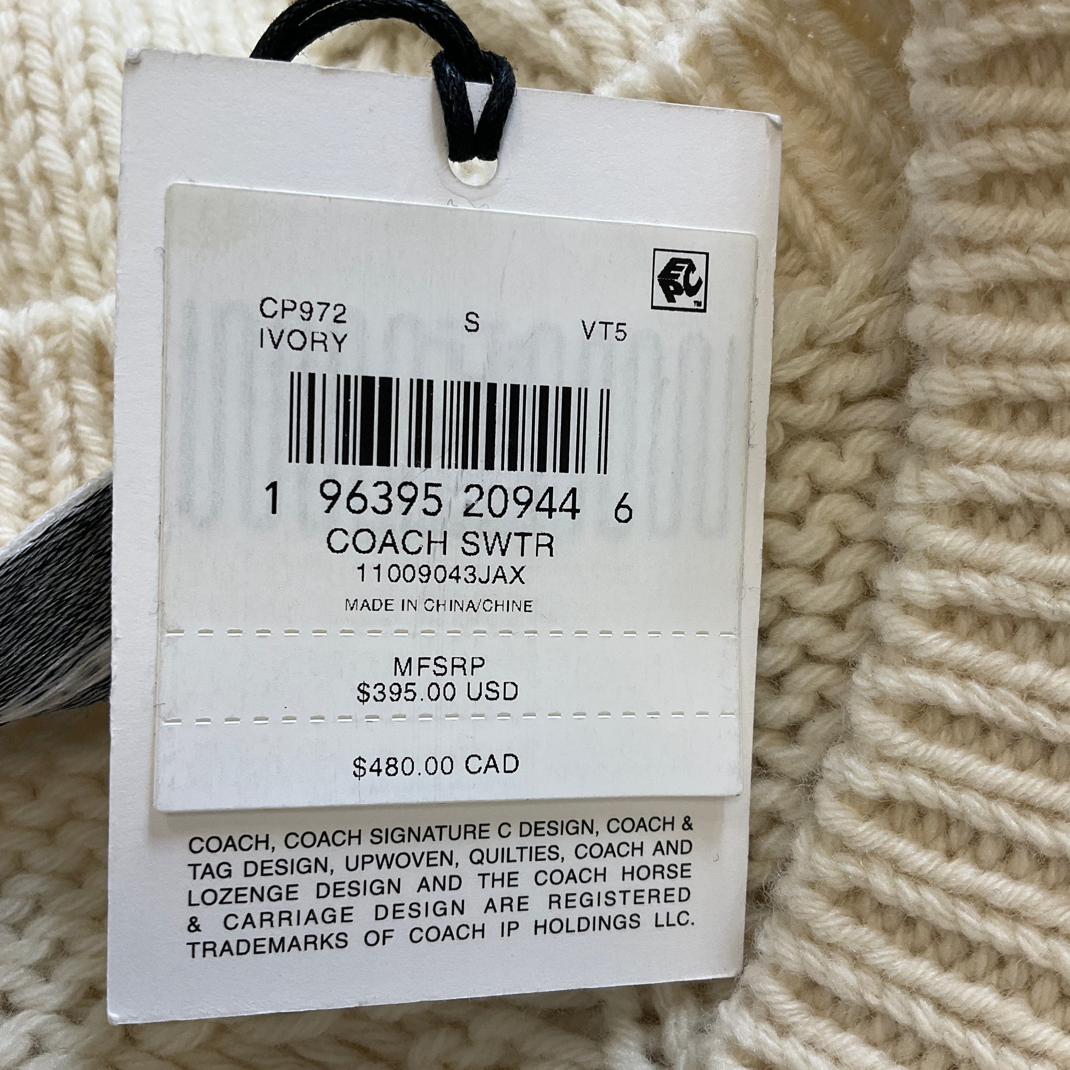 Coach Ivory Signature Sweater in Recycled Wool