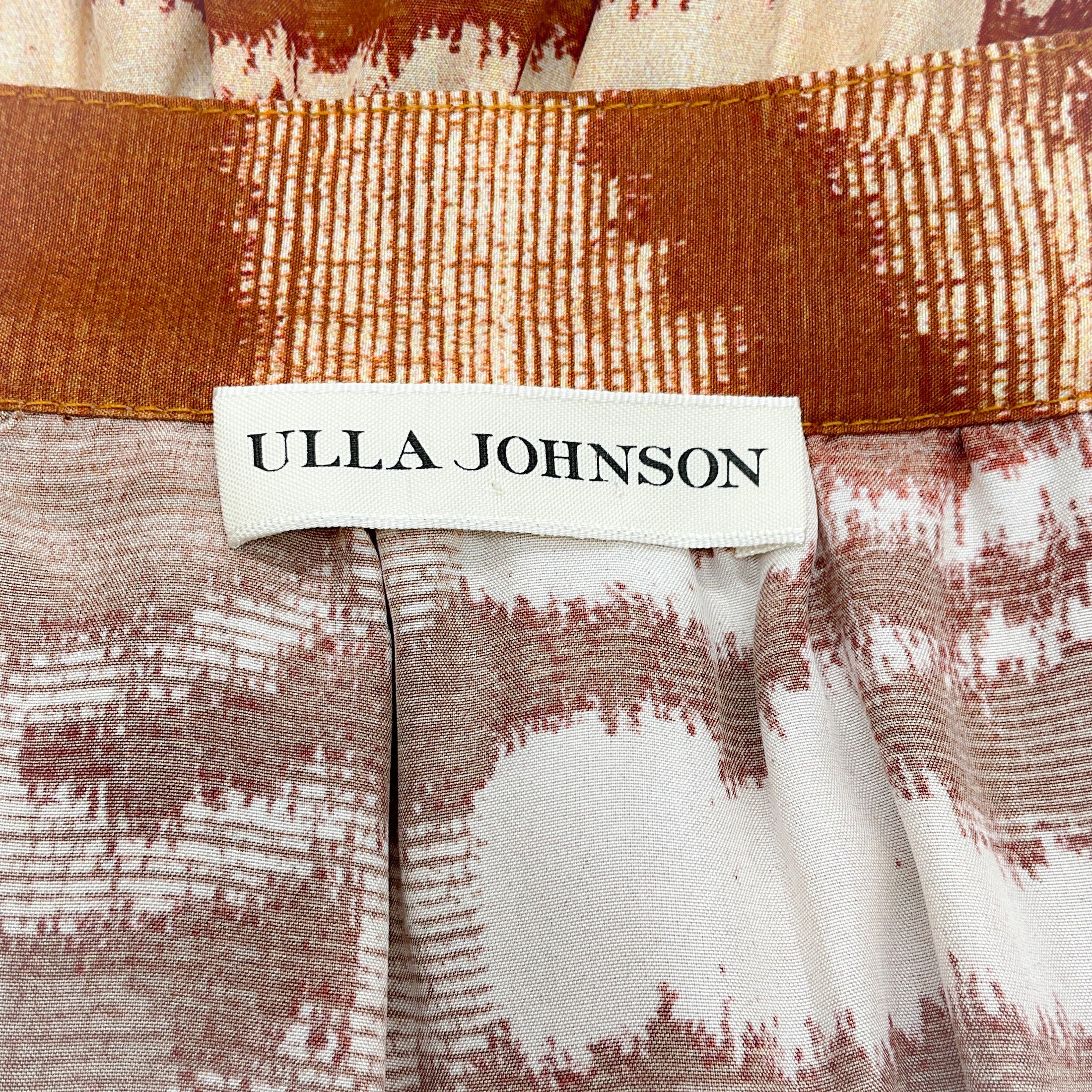 Ulla Johnson Fawn Brown Silk Abstract Print Aisa Tiered Midi Skirt