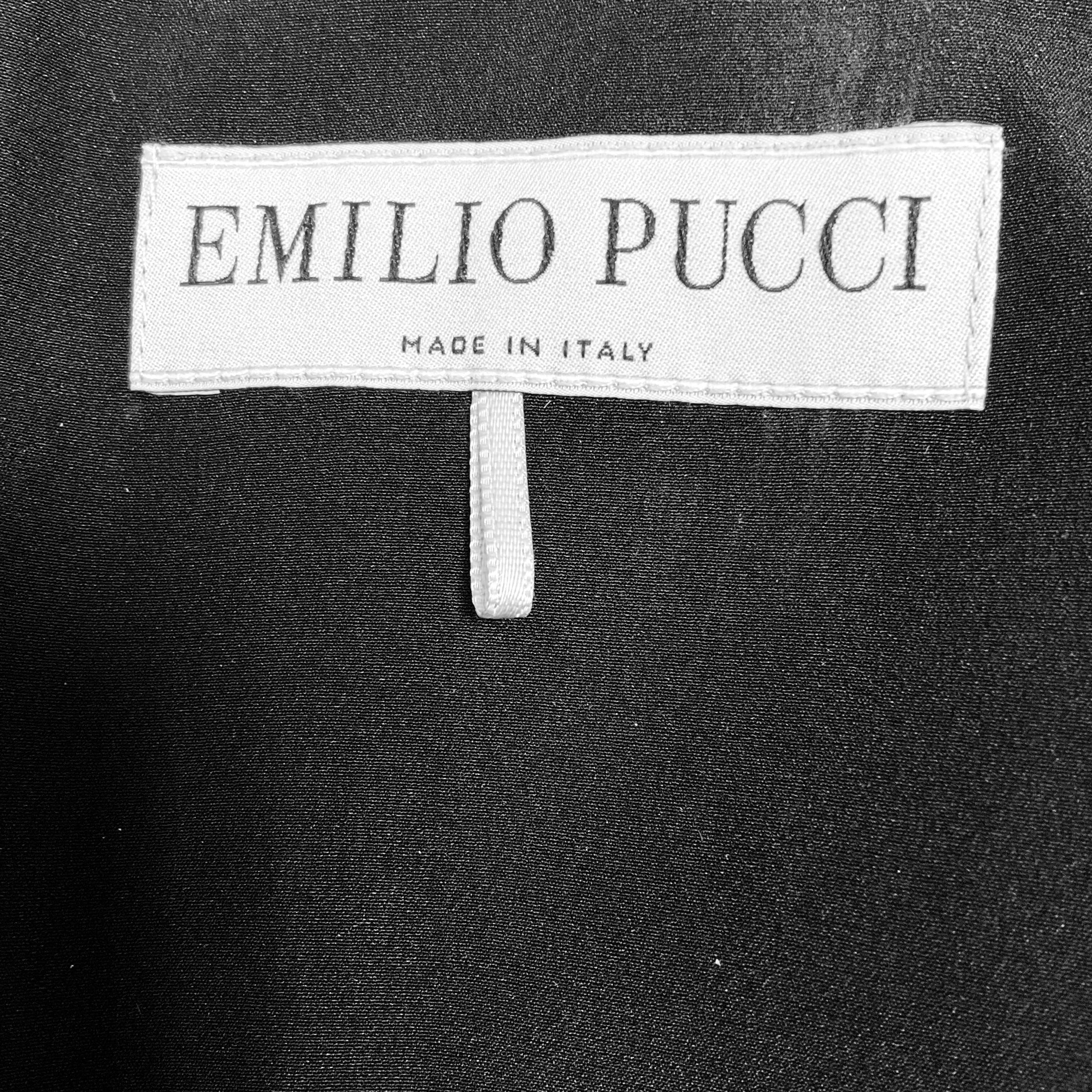 Emilio Pucci Black / Beige Multi Pucci Print Long Sleeved Crepe Dress with Lace Up Detail