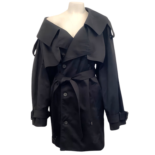 Balenciaga Black Cotton Twill Off Shoulder Trench Coat